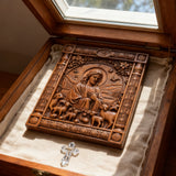 The Good Shepherd Beechwood Icon – Hand-Carved Christian Home Decor | Christ the Shepherd Wall Art