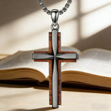 Minimalist Titanium Steel & Wood Cross Necklace – Faith in Simplicity
