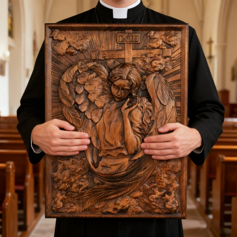 🌟 Archangel Chamuel Wood Carving – Angel of Peaceful Relationships 🌟