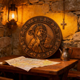 Saint Benedict religious icon, natural wood carved wall decoration