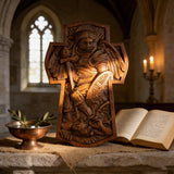 Archangel Michael Hand-Carved Ashwood Cross Plaque
