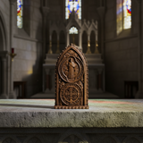 Hand-Carved Beechwood St. Benedict Medal Desktop Ornament