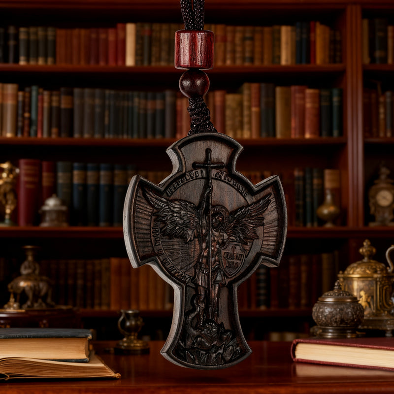 St. Michael the Archangel Wooden Cross Pendant