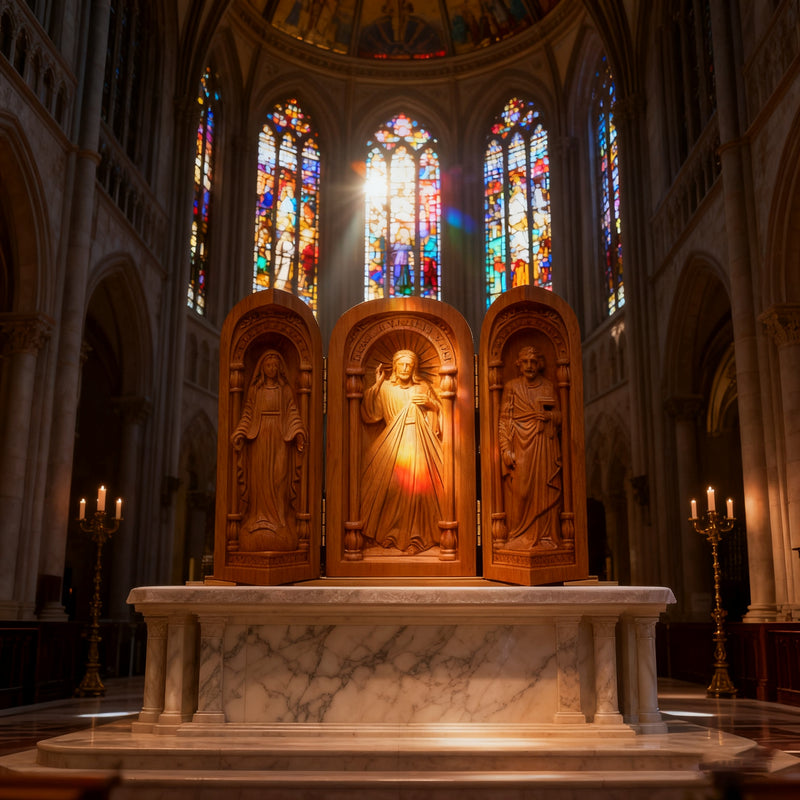 Hand-Carved Travel Triptych Altar: The Holy Family at Your Side