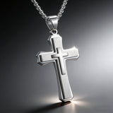 New Stainless Steel Layered Cross Pendant Necklace