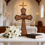 Eternal Heart Hand-Carved Wood Cross: Faith Woven with Love