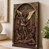 Hand-Carved Archangel Saint Michael Wood Wall Plaque | Catholic Home Decor | Christian Wall Art - product view