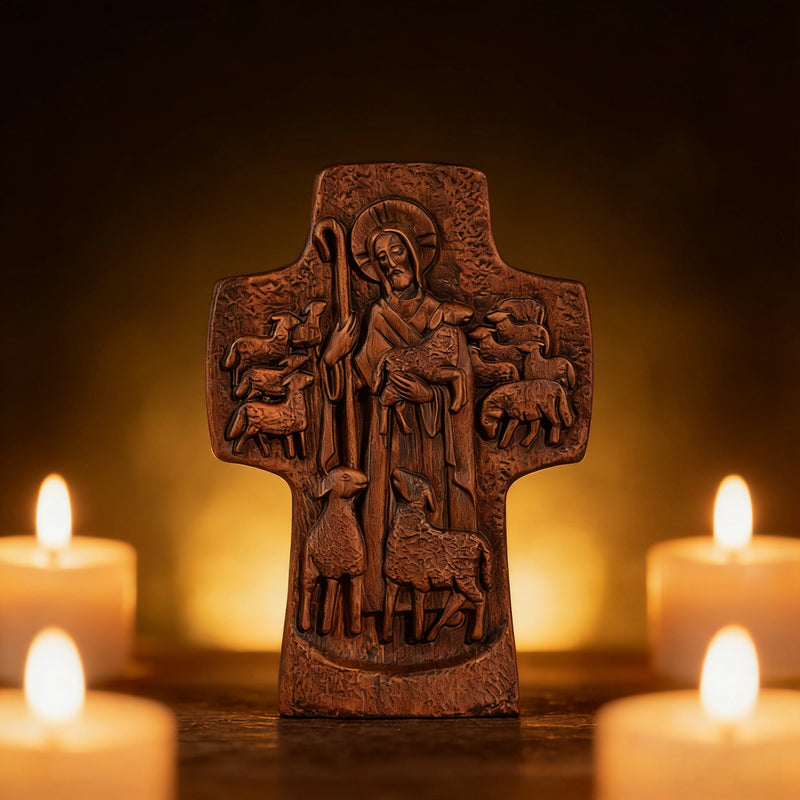 Good Shepherd Wooden Cross: A Religious Gift of Endless Care & Guidance