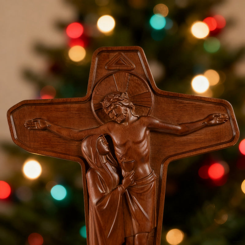 🕯️ Joan of Arc Cross Wood Carving – Our Lady of Sorrows / Crucifix