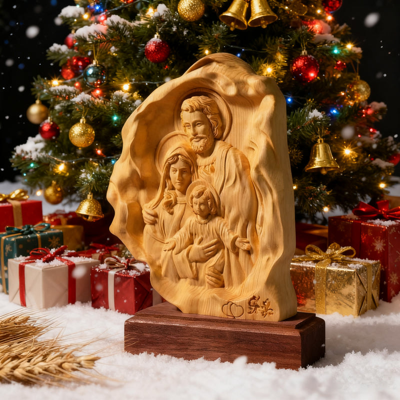 Southern European Boxwood Holy Family Blessing Ornament - Engraved with Your Surname