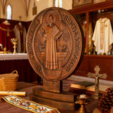 St. Benedict Double-Sided Wooden Desk Plaque: A Christian Symbol of Protection & Faith