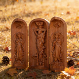 Hand-carved Portable Church - Mini Christian Ascension scene Triptych Altar