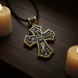 Holy Family of Mary Sacred Heart of Jesus IHS Double-Sided S925 Sterling Silver Cross