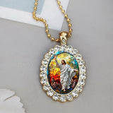 Mosaic Jesus Resin & Gold-Plated Necklace | Stained Glass Style Spiritual Jewelry