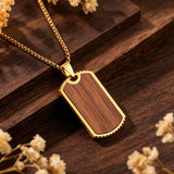 Stainless Steel & Wood Dog Tag Necklace – Nature, Strength & Minimalist Elegance