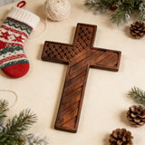 American Flag Cross - Carved in Natural Wood