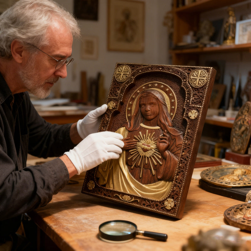 Immaculate Heart of Mary Hand-Carved Beech Wood Sculpture | Sacred Home Altar Ornament