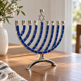 Blue & Silver Hanukkah Menorah – Star of David Candle Holder
