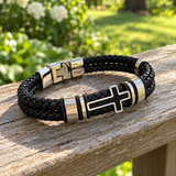 Men’s Black Braided Cross Bracelet – Christian Faith Reminder Wristband