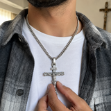 Jesus Crucifixion S925K Silver Crucifix Pendant- with 5mm Titanium Cuban Chain
