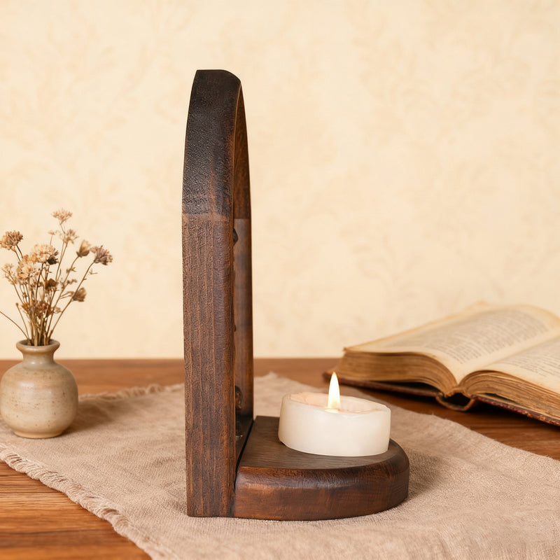 Archangel Michael Hand-Carved Beech Wood Candle Holder: A Sanctuary of Faith