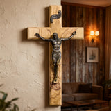 Olive Wood Crucifix with Bronze Corpus: A Bridge to Sacred Devotion
