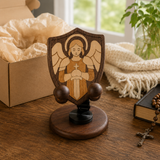 Black Walnut “Archangel Michael” Adjustable Phone Stand—A Faith-Inspired Wooden Desktop Stand - size and finish detail