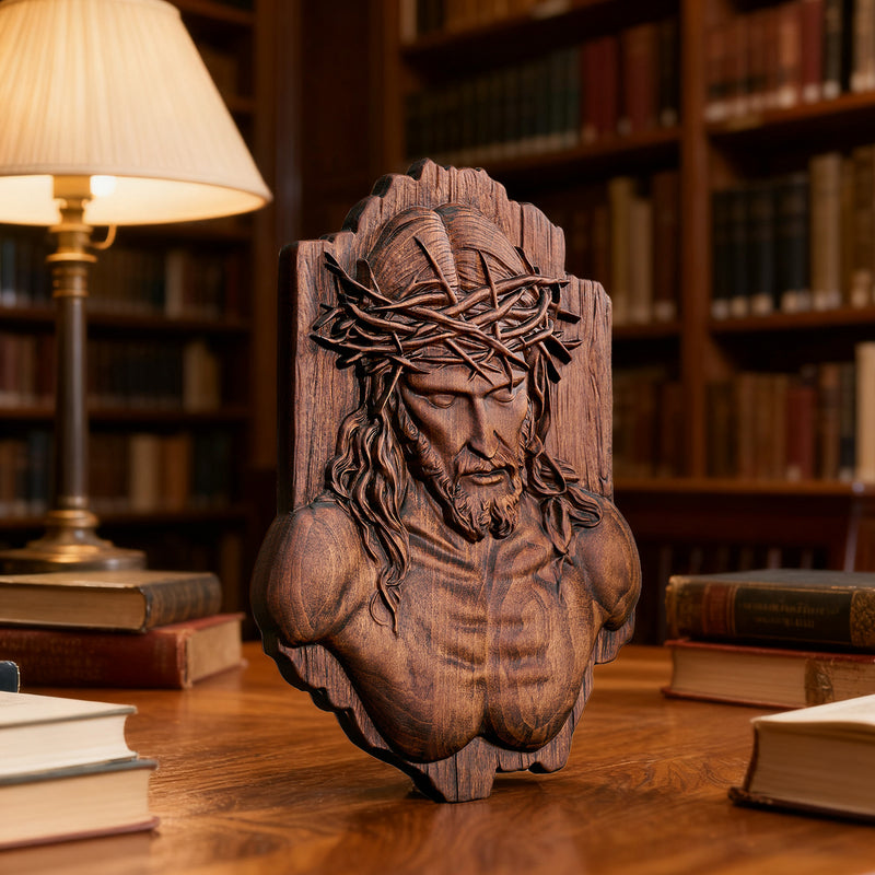 Bgcopper October Release | Beech Wood Sculpture of Jesus with Crown of Thorns — A Reminder of Love for Christmas