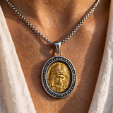 Two‑Tone Titanium Steel Jesus Portrait Oval Medal Necklace