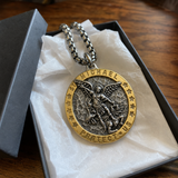 Two-Tone St. Michael Archangel Protection Medal Stainless Steel Necklace - side view