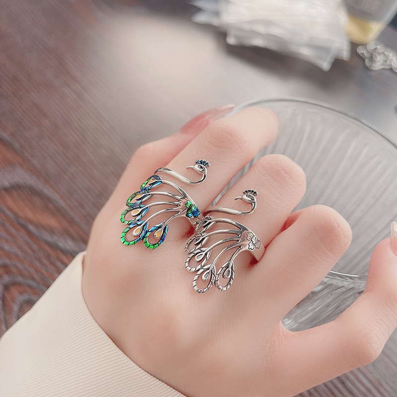 Peacock Surround Size Adjustable Opening 925 Sterling Silver Women's Ring