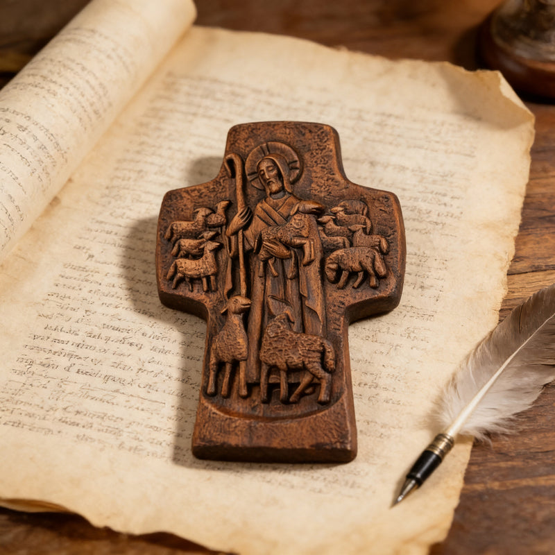 Good Shepherd Wooden Cross: A Religious Gift of Endless Care & Guidance