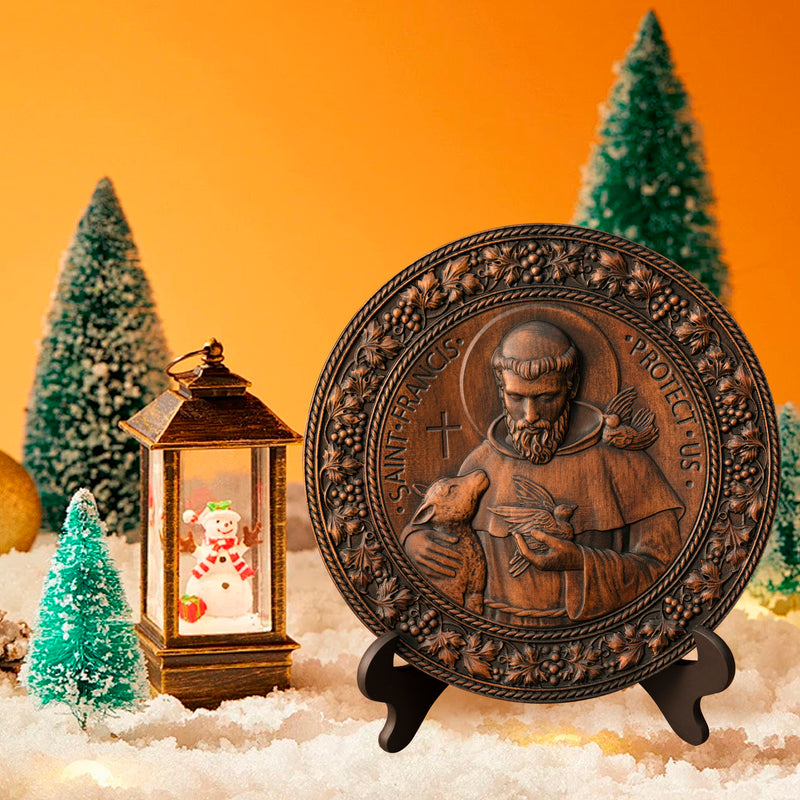 St. Francis of Assisi Patron Saint of Animals Religious Icon - Natural Wood Wall Decoration Hanging Souvenir