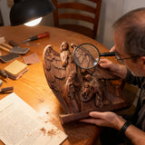 Hand-Carved Holy Family & Guardian Angel Solid Wood Statue: A Faith Artwork Anchoring Divine Blessings for Your Home