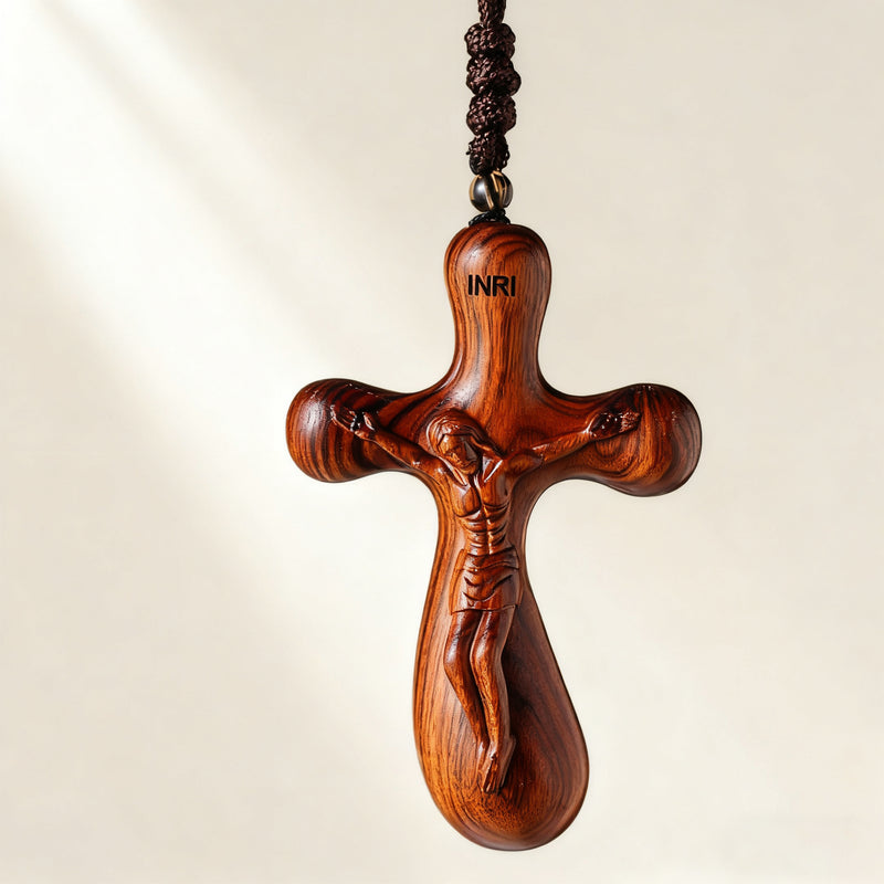 Bgcopper Rosewood Crucifix of Jesus' Passion (Necklace & Car Charm Options)