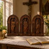 Holy Family Jesus Mary Joseph Arched Wooden Statue Set Tabletop Display