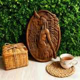 Native American Woman Wood Carving - Hand-Carved Solid Wood Art - Indigenous Home Decor