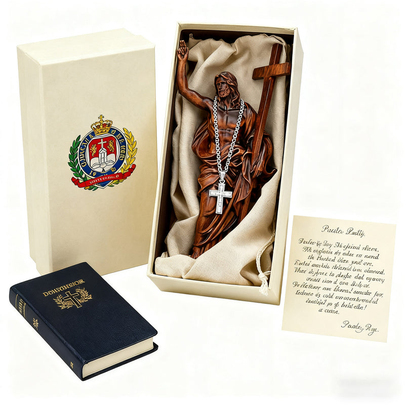 “He Is Risen” — Hand-Carved Boxwood Jesus Resurrection Statue | Symbol of Hope, Faith & New Life