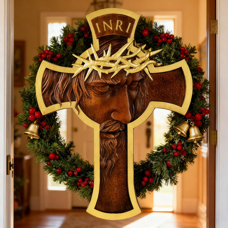 Sacred Thorn Crown Wooden Cross ✝️ | Hand-Carved Beechwood Crucifix with Crown of Thorns