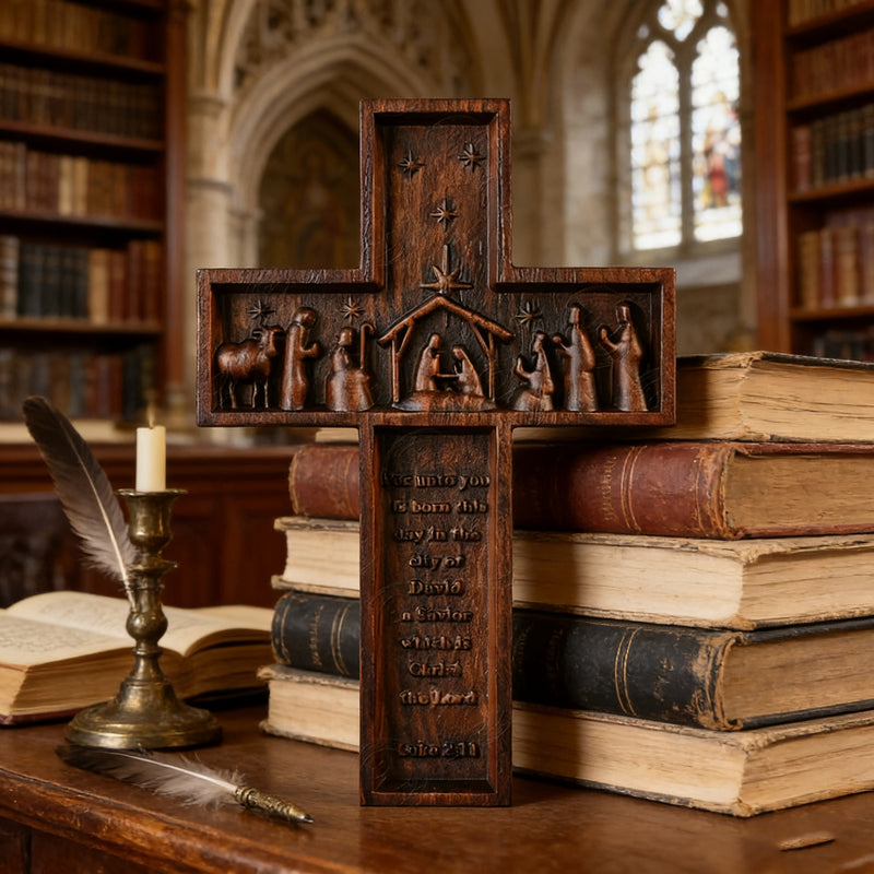 Nativity Scene Crucifix Wooden Wall Decoration