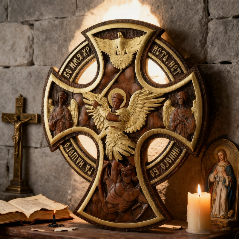 Orthodox Archangel Michael Wooden Sculpture - Gives Us Strength and Courage to Move Forward