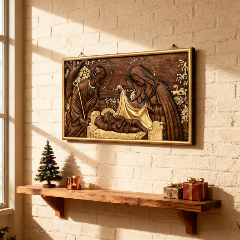 Nativity Scene Wood Carved Plaque, Religious Wall Decor, Christmas Gift