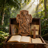 Archangel Michael Hand-Carved Ashwood Cross Plaque