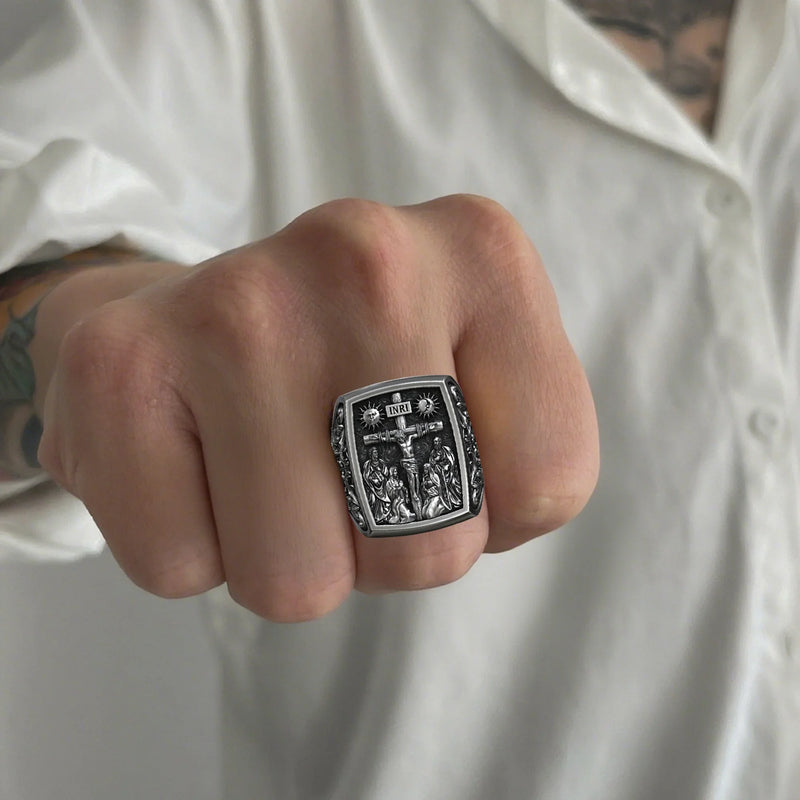S925K Silver Handcrafted Jesus Crucifixion Scene Ring - BGCOPPER