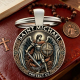 Saint Michael Defender Glass Keychain: Carry His Protection in Your Pocket