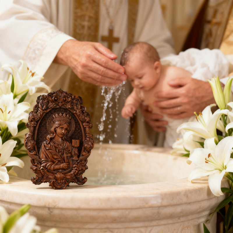 🛡️ Saint Barbara Wood Carving – Handcrafted Devotional Art