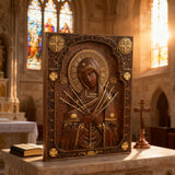 Our Lady of Sorrows Wooden Wall Decor - Our Lady of the Seven Arrows Softens the Heart of Evil