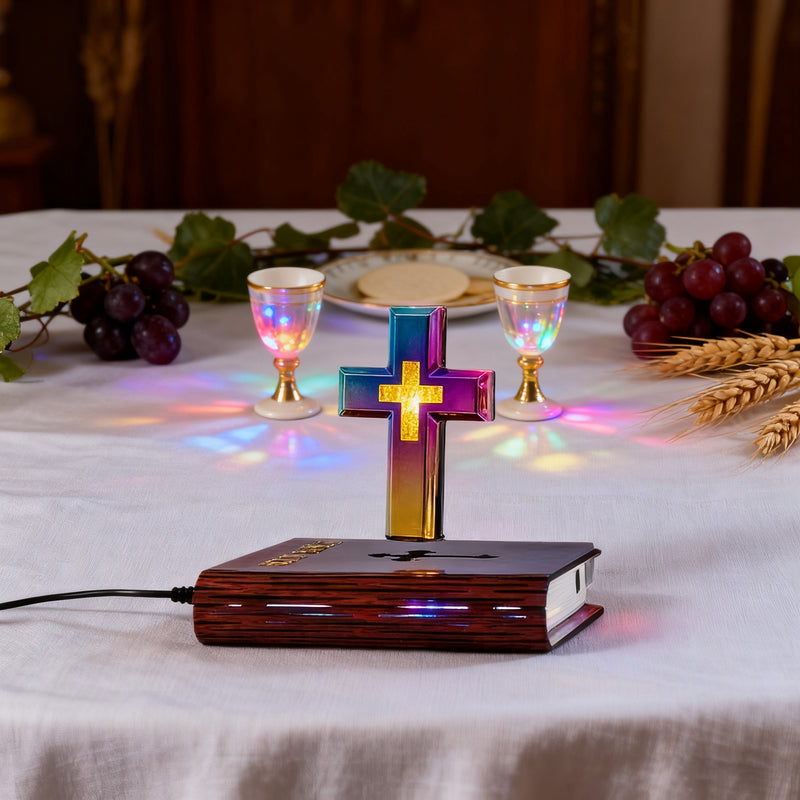 Floating Cross Bible LED Lamp: Suspended Faith, Illuminated Grace
