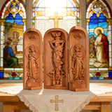Hand-carved Portable Church - Mini Christian Ascension scene Triptych Altar