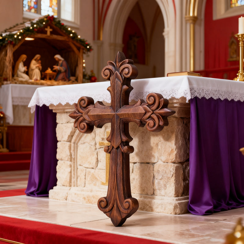 Bgcopper Ornate Wooden Cross - Carved from natural wood